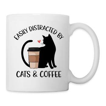 Leicht durch Katzen und Kaffee ablenkbar - Tasse - Weiß - Rechts