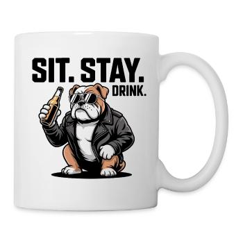 Sitz Bleib Trink Bulldoggenbier - Tasse - Weiß - Rechts