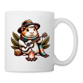 Cochon d’Inde avec guitare au camping autour d’un feu de camp - Mug blanc - blanc - Droite
