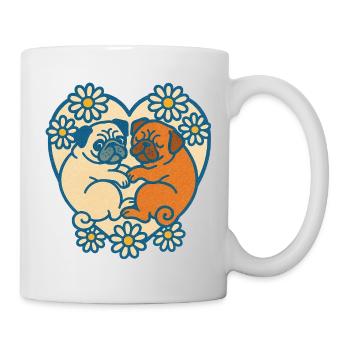 Verspieltes Mops-Paar-Herz-Design - Tasse - Weiß - Rechts