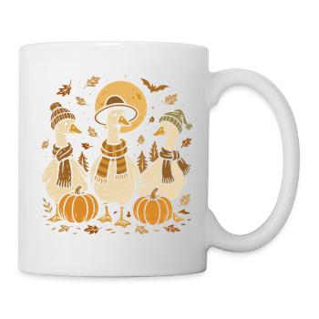 Autumn geese with pumpkins and hats - Mug - white - Right