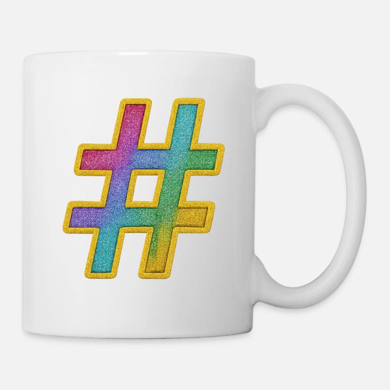 Bunter Glitzer Hashtag Dekor - Tasse - Weiß