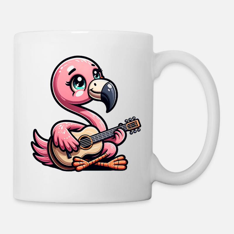 Flamant rose mignon jouant de la guitare acoustique - Mug blanc - blanc