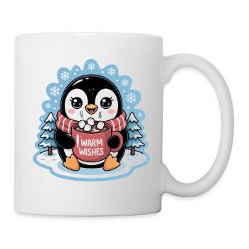 Pingouin, vœux chaleureux d'hiver avec une tasse de cacao - Mug blanc - blanc - Droite