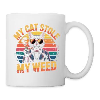 Illustration rétro de chat stoner - Mug blanc - blanc - Droite