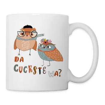 Playful owls with glasses and flower wreath - Mug - white - Right