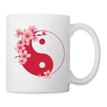 Yin-Yang avec des fleurs de cerisier dans des tons roses - Mug blanc - blanc - Droite