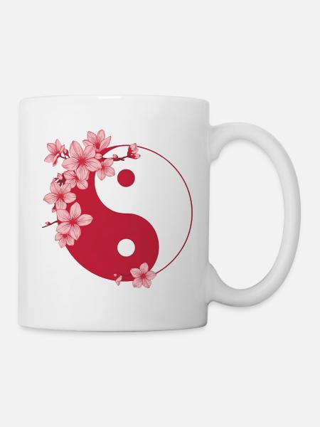 Yin-Yang avec des fleurs de cerisier dans des tons roses - Mug blanc - blanc