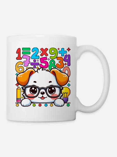 Number Day Maths Cute Math Pup Printed T-Shirt - Mug - white