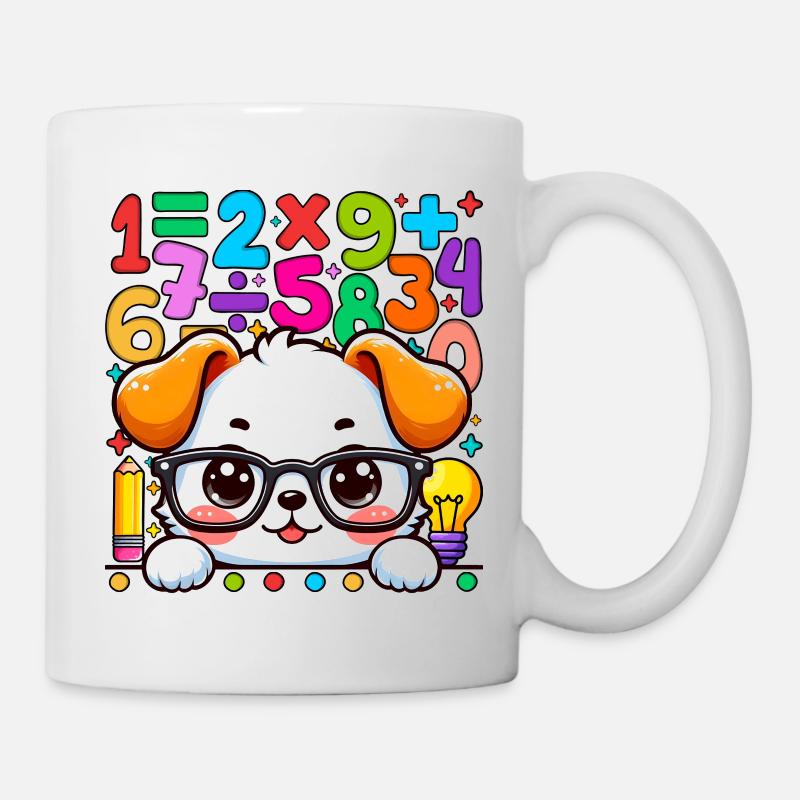 Number Day Maths Cute Math Pup Printed T-Shirt - Mug - white