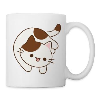 Verspielte Katzenillustration auf Baumwoll-T-Shirt - Tasse - Weiß - Rechts