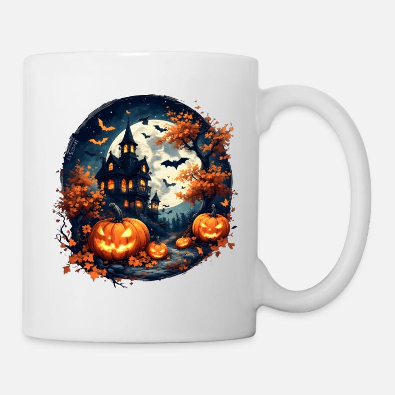 Halloween - Maison hantée et citrouilles - Mug blanc - blanc
