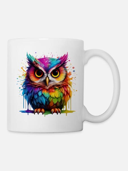 Bunte Eulenkunst Digitaldruck - Tasse - Weiß