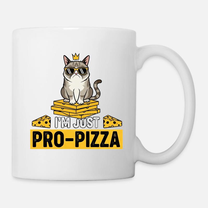 Cat pizza with sunglasses and crown - Mug - white