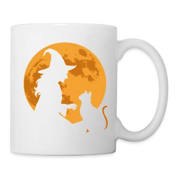Mondzauber Hexe und Katze Silhouette - Tasse - Weiß - Rechts
