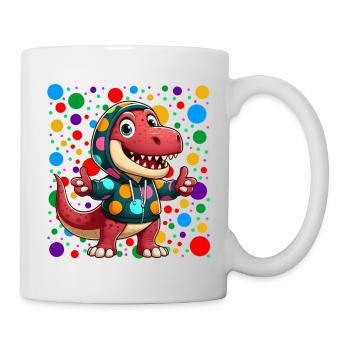Cool Dino Cartoon – Colourful Polka Dot Hoodie Des - Mug - white - Right