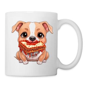 Mignon pitbull mangeant des lasagnes dessin animé - Mug blanc - blanc - Droite