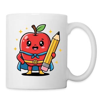 Lehrer Cartoon Obst mit Bleistift - Tasse - Weiß - Rechts