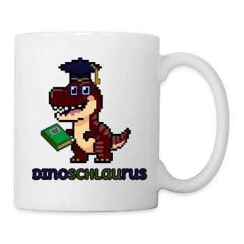 DinoSCHLAUrus - Pixel Art Dinosaurier mit Buch 🦖 - Tasse - Weiß - Rechts