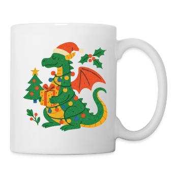 Festlicher Drache mit Geschenken - Tasse - Weiß - Rechts