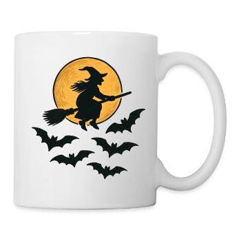 Flying Witch with Bats – Halloween Design - Mug - white - Right