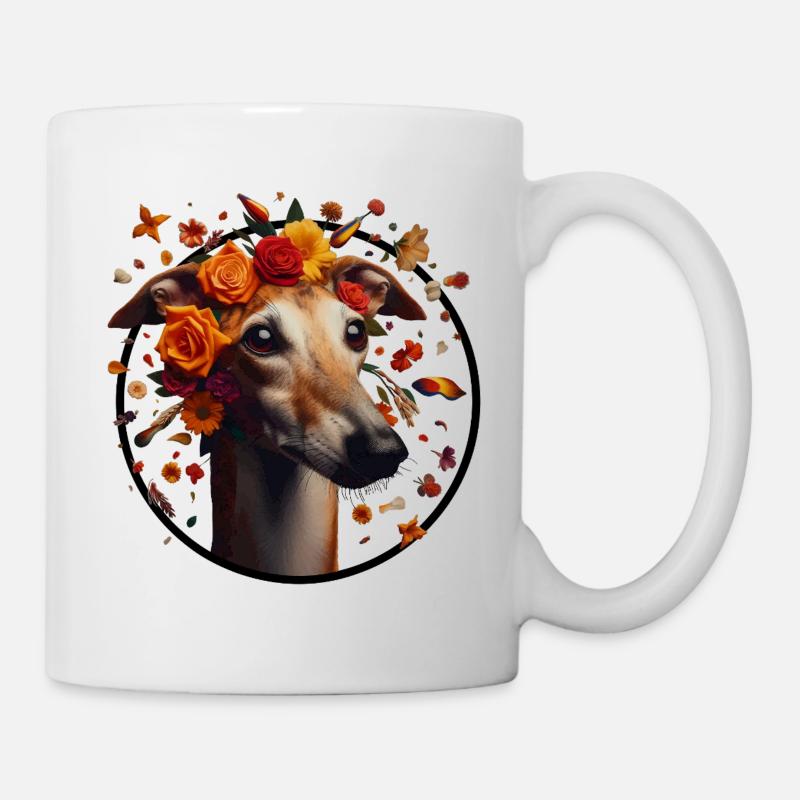 Galgo mit Blumenkranz - Tasse - Weiß