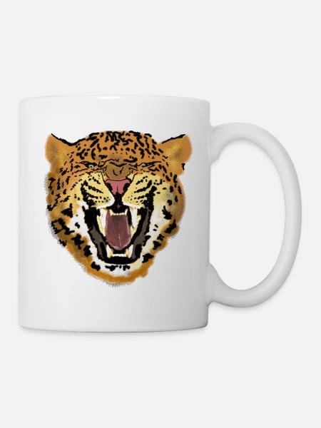 Leopardengesicht Brüllendes Kunstdesign - Tasse - Weiß