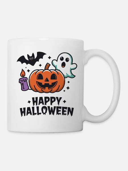 Kürbis-Geist-Fledermaus Halloween - Tasse - Weiß