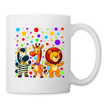 Cartoon Jungle Trio on Colourful Dots - Mug - white - Right