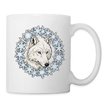 Winter wolf in a snowflake circle - Mug - white - Right