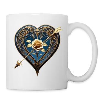 coeur en filigrane avec rose et flèche - Mug blanc - blanc - Droite