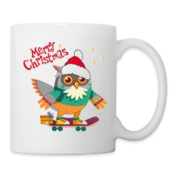 Christmas Owl on Skateboard - Mug - white - Right