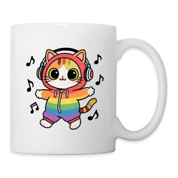 Regenbogenkatze DJ Hoodie Musiknotizen - Tasse - Weiß - Rechts