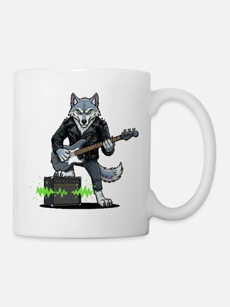 Rockerwolf mit Lederjacke - Tasse - Weiß
