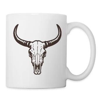 Stierkopf Schädel mit Hörnern - Western Stil - Tasse - Weiß - Rechts
