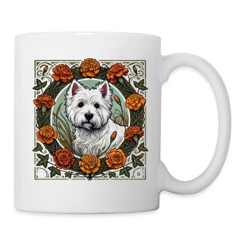 Westie in Orange Floral Frame - Mug - white - Right