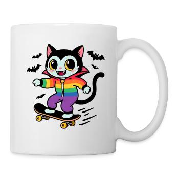 Regenbogen Vampir Katze Skateboarden - Tasse - Weiß - Rechts
