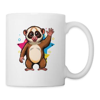 Kunterbunter Affe winkt Cartoon, Pop Art, Abschied - Tasse - Weiß - Rechts