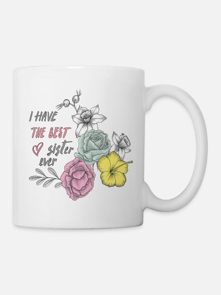 Beste Schwester Blüten Herz - Tasse - Weiß