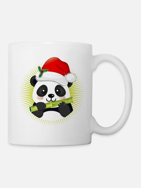 Leuke panda met de hoed van de Kerstman en bamboe - Mok - wit