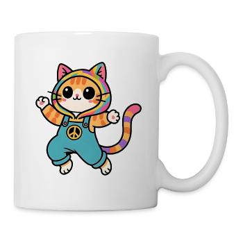 Regenbogenkatze Frieden und Liebe - Tasse - Weiß - Rechts