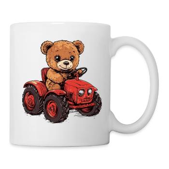 Teddybär auf rotem Traktor - Tasse - Weiß - Rechts