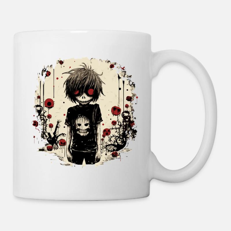 Crâne aux yeux rouges Kid – Emo Comic Design - Mug blanc - blanc