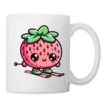 Kawaii Erdbeere Beim Skifahren Winterspaß - Tasse - Weiß - Rechts
