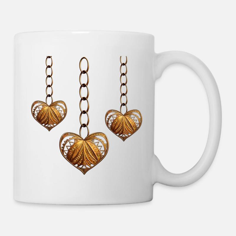Golden hearts in a chain - Mug - white