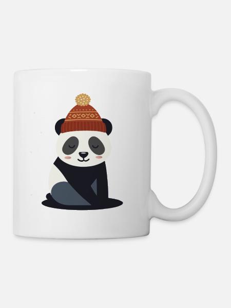 Panda mignon avec chapeau d’hiver – motif d’hiver - Mug blanc - blanc