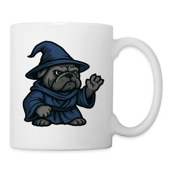 Bulldog Wizard Casting Spell in Blue Robe Art - Mug - white - Right