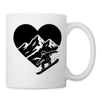 Snowboarder mit Herz Berglandschaft im Hintergrund - Tasse - Weiß - Rechts