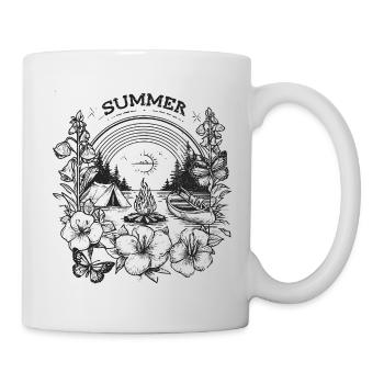 SUMMER - Camping motif with campfire and canoe - Mug - white - Right