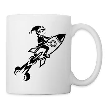 Wichtel auf Rakete fliegend Cartoon Design - Tasse - Weiß - Rechts